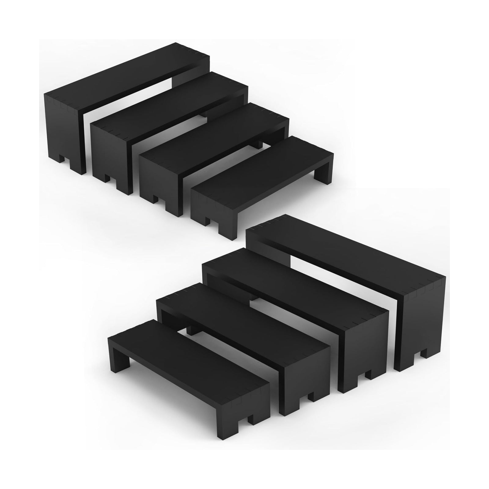 Yikaroeli 2 Set Large Black Display Risers Wooden Tiered Risers for Display Stand 4 Tiered 8Pcs Racks Perfume Organizer