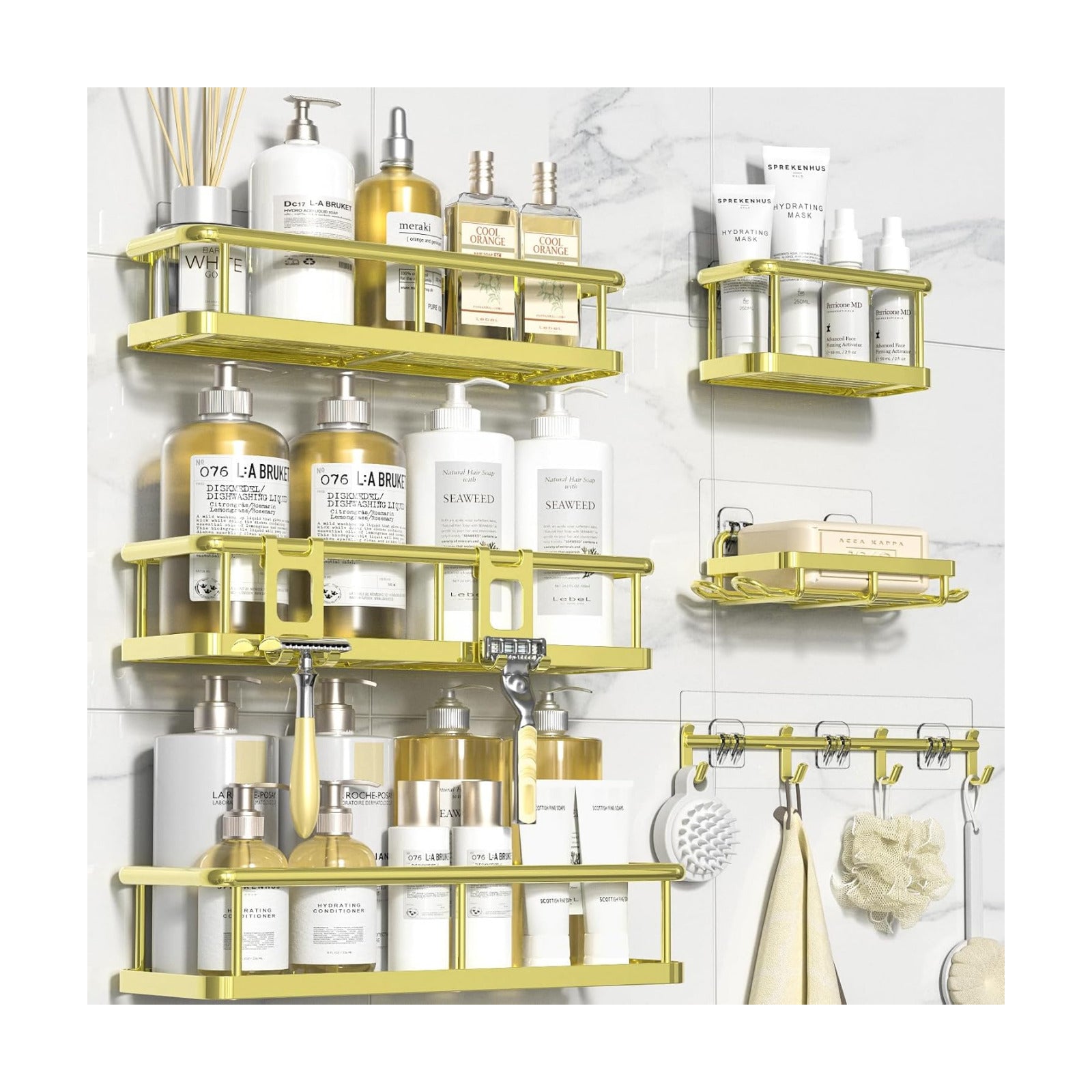 YASONIC Shower Caddy Adhesive, Rustproof Shower Organizer with Soap Holder, Large Capacity Shower Shelves for Inside