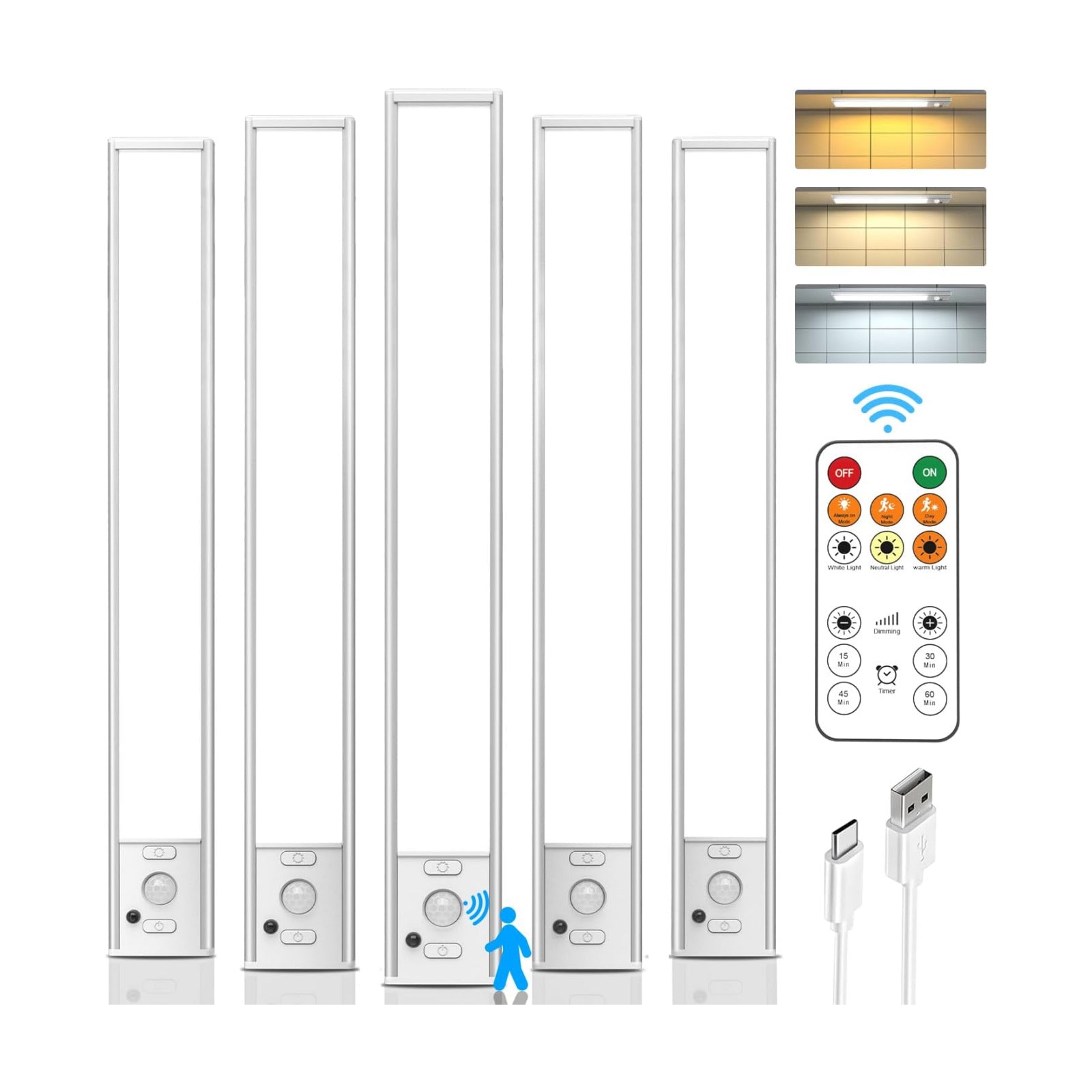 Under Cabinet Lighting with Remote, 12" Motion Sensor Light Indoor, Rechargeable LED Closet Light Wireless, 3 Color