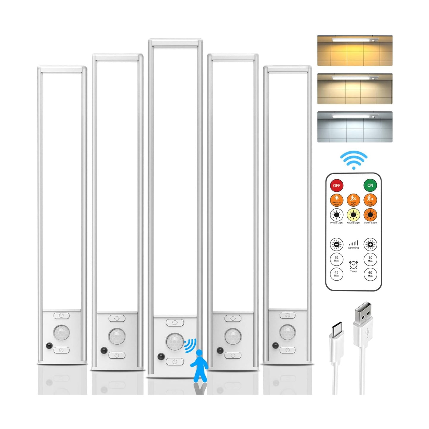 Under Cabinet Lights Wireless, Motion Sensor Light Indoor, Stick On Magnetic Closet Lights with Remote, 3 Color Temps &