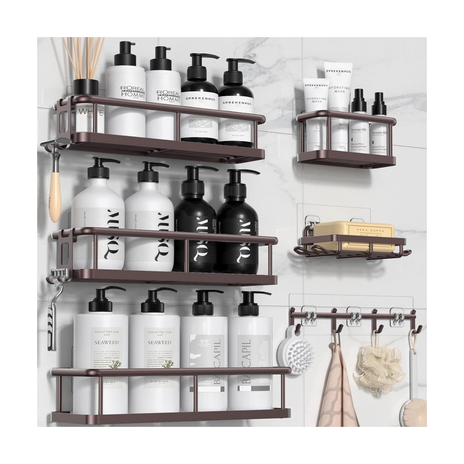 YASONIC Shower Caddy Adhesive, Rustproof Shower Organizer with Soap Holder, Large Capacity Shower Shelves for Inside