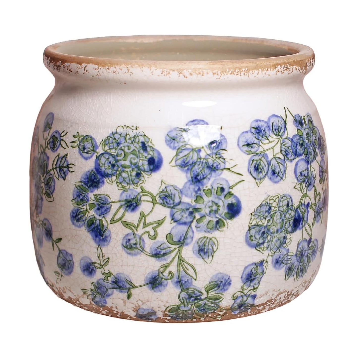Ceramic Planters Spring Decor / Deep Blue Floral / 6.29 Inch