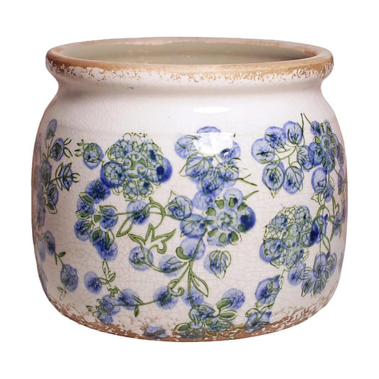 Ceramic Planters Spring Decor / Deep Blue Floral / 6.29 Inch