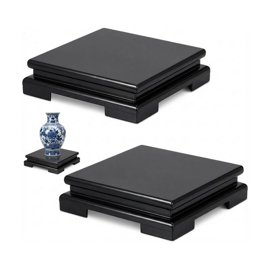 Square Wooden Display Stand Wood Vase Display Base Pedestal Stand / Black / 6.7 x 6.7 x 2 / Set of 2