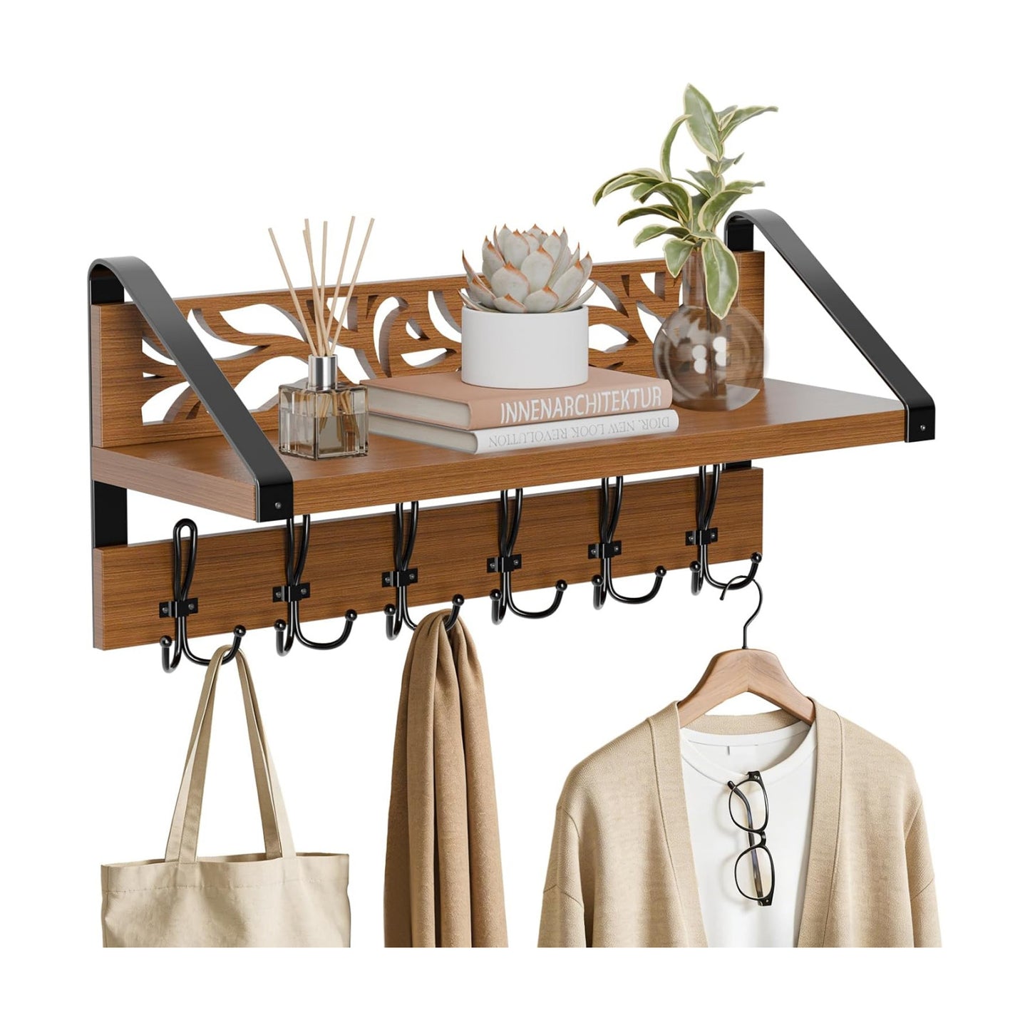 Rustic Brown 15" Wood Organizer / Brown and Black / 2 Inch