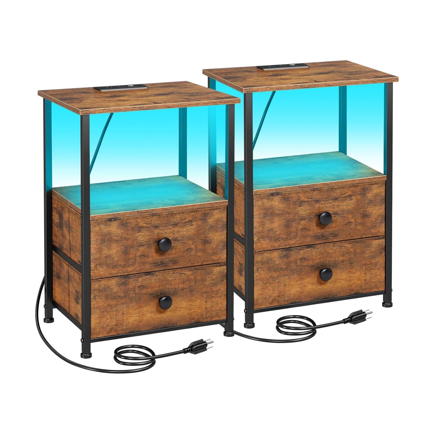 LOAKEKEL Nightstands Set of 2, LED Night Stand with Charging Station