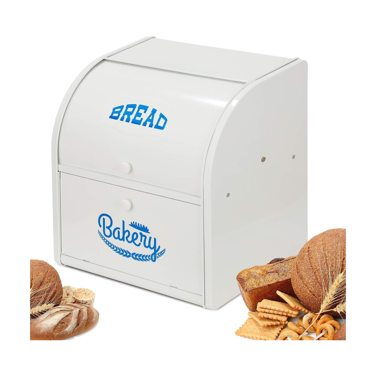 Bread Box, Metal Bread Box for Kitchen Countertop, 2 Layer Roll Top Bread Boxes, Stainless Steel Bread Storage, Kitchen