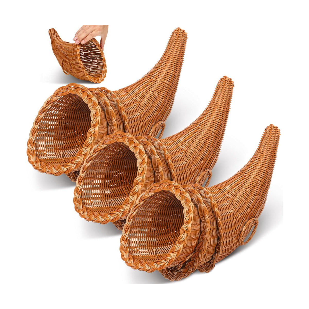 Dandat 9 Pcs Fall Cornucopia Basket Centerpiece 13.78 Inch, Imitation Vine