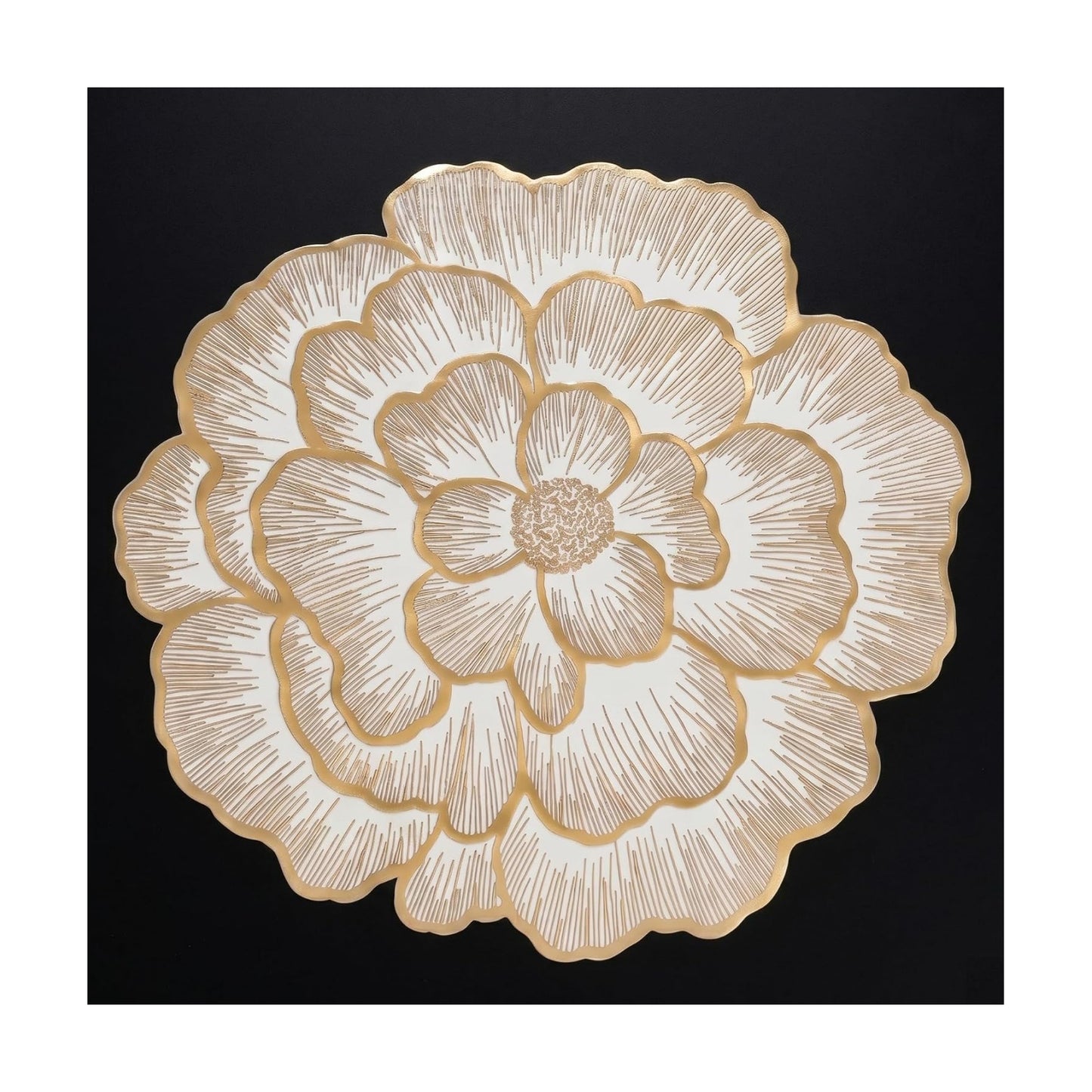 FAVE 8PCS Golden Placemats Set of 8 Gold Floral Round Placemats | Reusable Vinyl Table Mats for Wedding Banquets Party