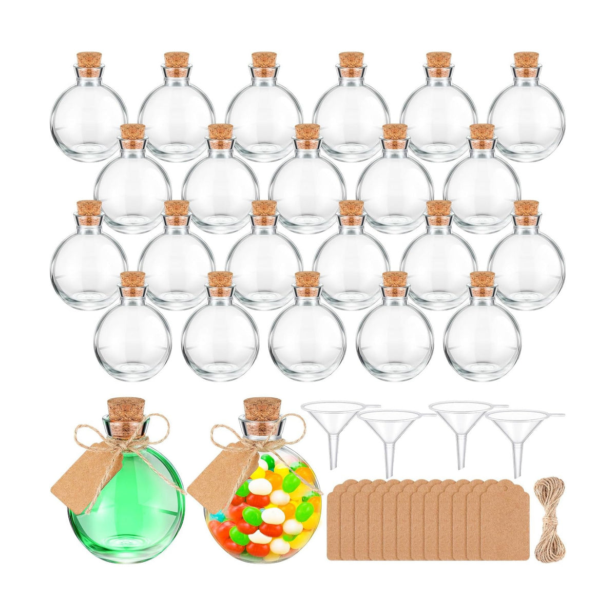 Baderke 24 Sets Mini Glass Bottles with Cork Lids 5 oz Round Potion Bottles