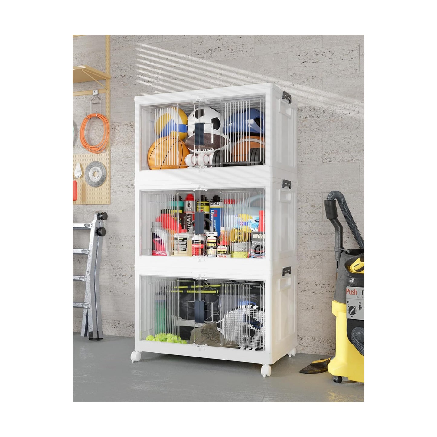 97QT Stackable Lockable Storage Bins / 97qt-white / Set of 3