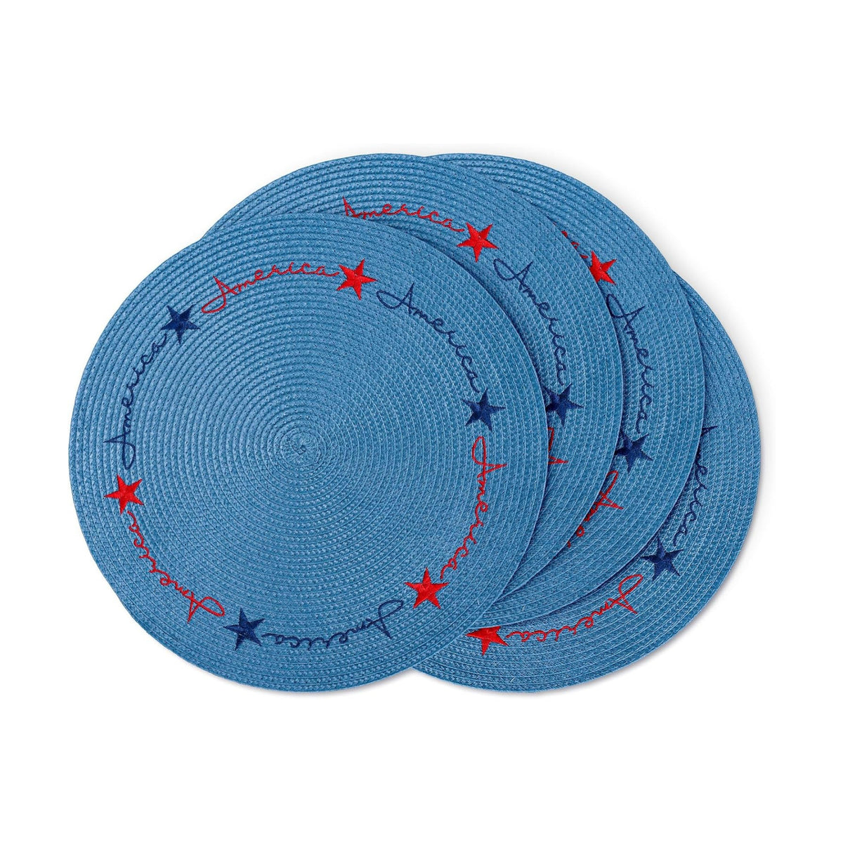 Whaline 4Pcs Round Patriotic Placemats Stars Embroidered Place Mats 4th of July Dinner Table Mats for Independence Day 250th Anniversary Home Birthday Party Decor