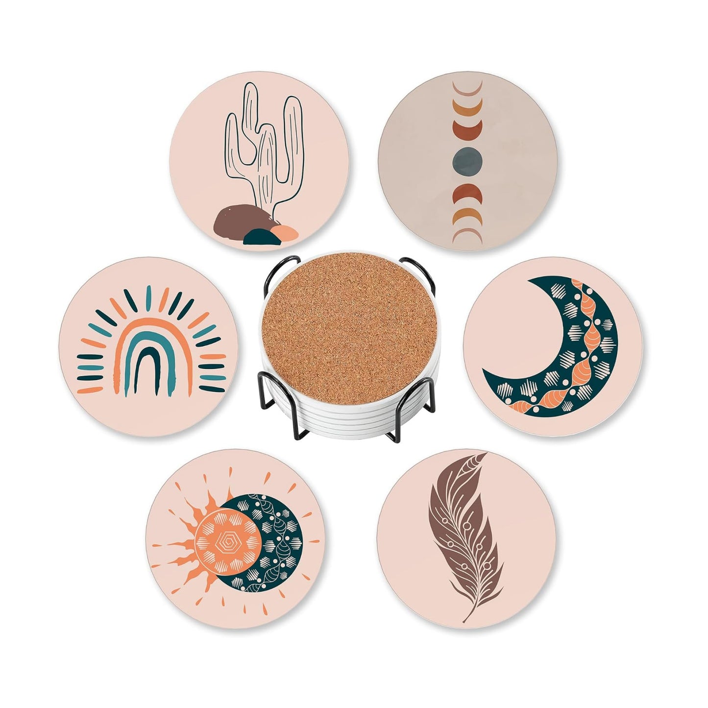Cork Base and Metal / Boho Art / Set of 6