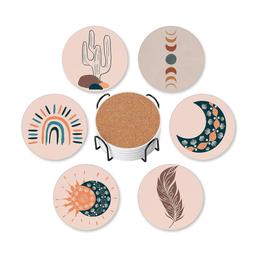Cork Base and Metal / Boho Art / Set of 6
