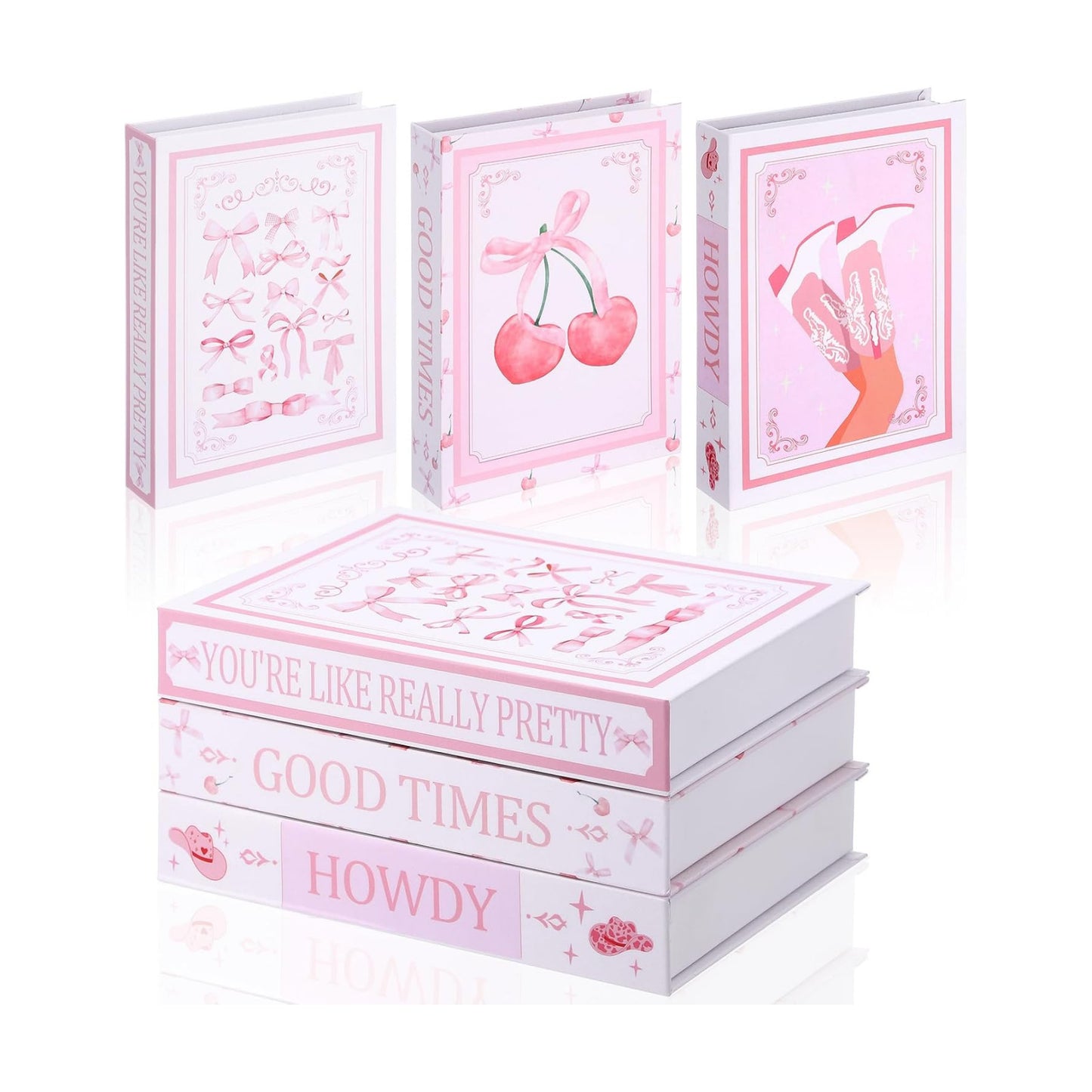 Bow Coquette Decorative Fake Books Preppy Faux Stacked Books Aesthetic / Pink / 9.8 Inch / Set of 3