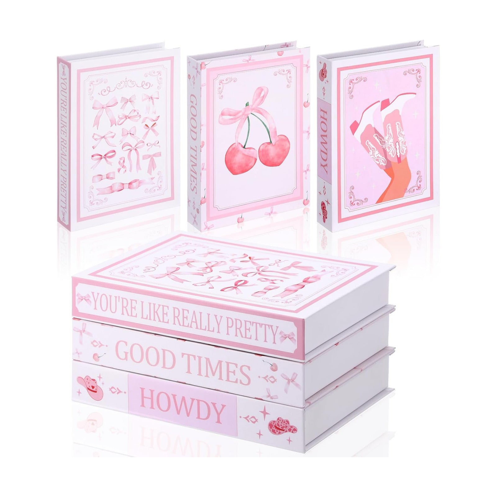 Bow Coquette Decorative Fake Books Preppy Faux Stacked Books Aesthetic / Pink / 9.8 Inch / Set of 3