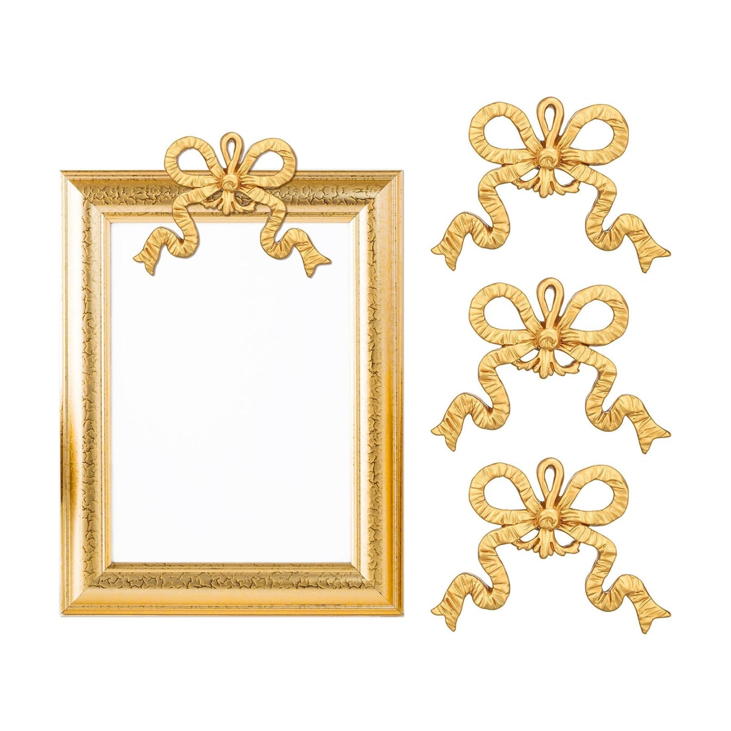 Bow Decoration Golden Wall Hanging Golden Bow Knot Wall Craft Carved Resin Bowknot / Set of 3