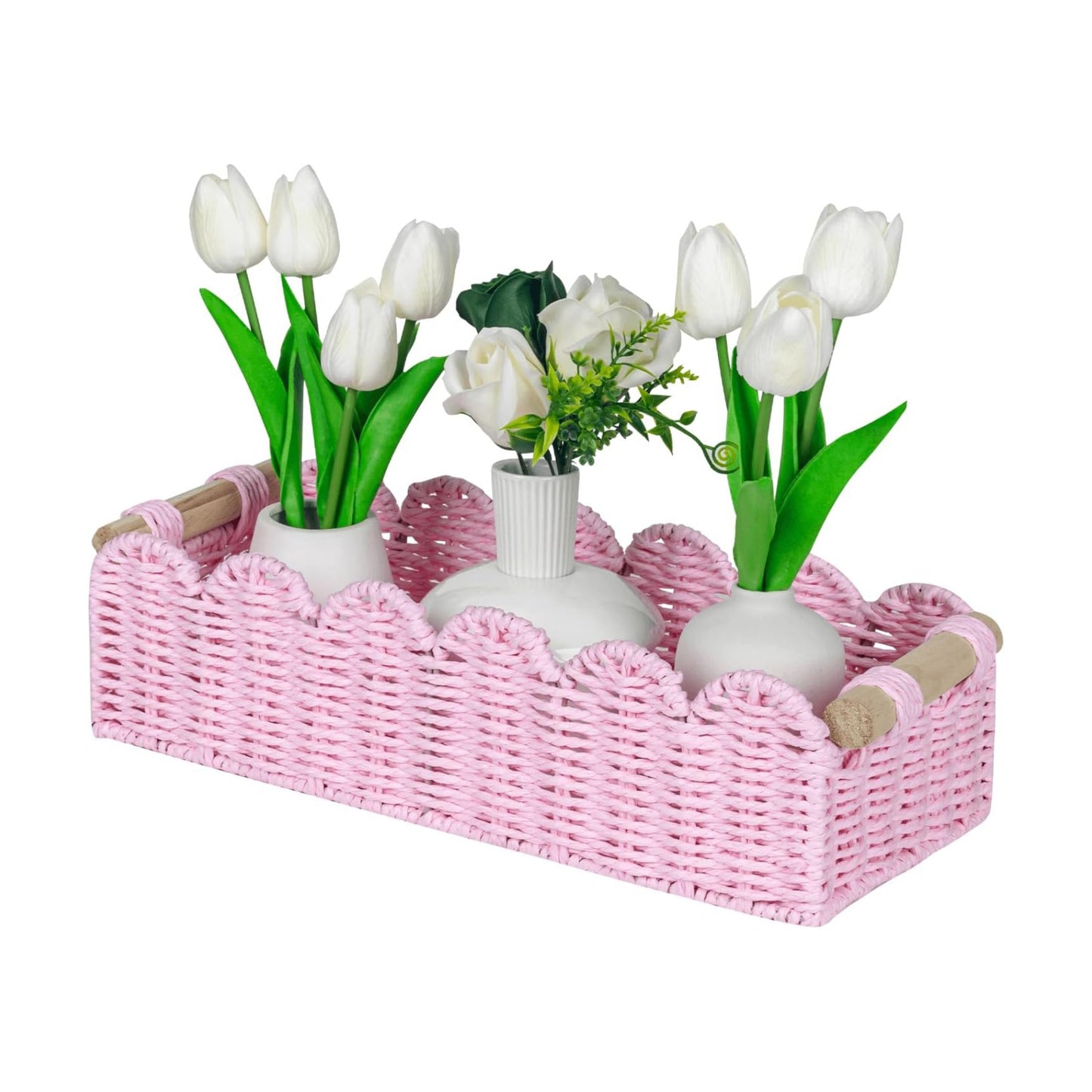 Paper Rope Scalloped Edge Gift Basket Empty / Pink / 14 x 6.3 x 3.9 / M - In