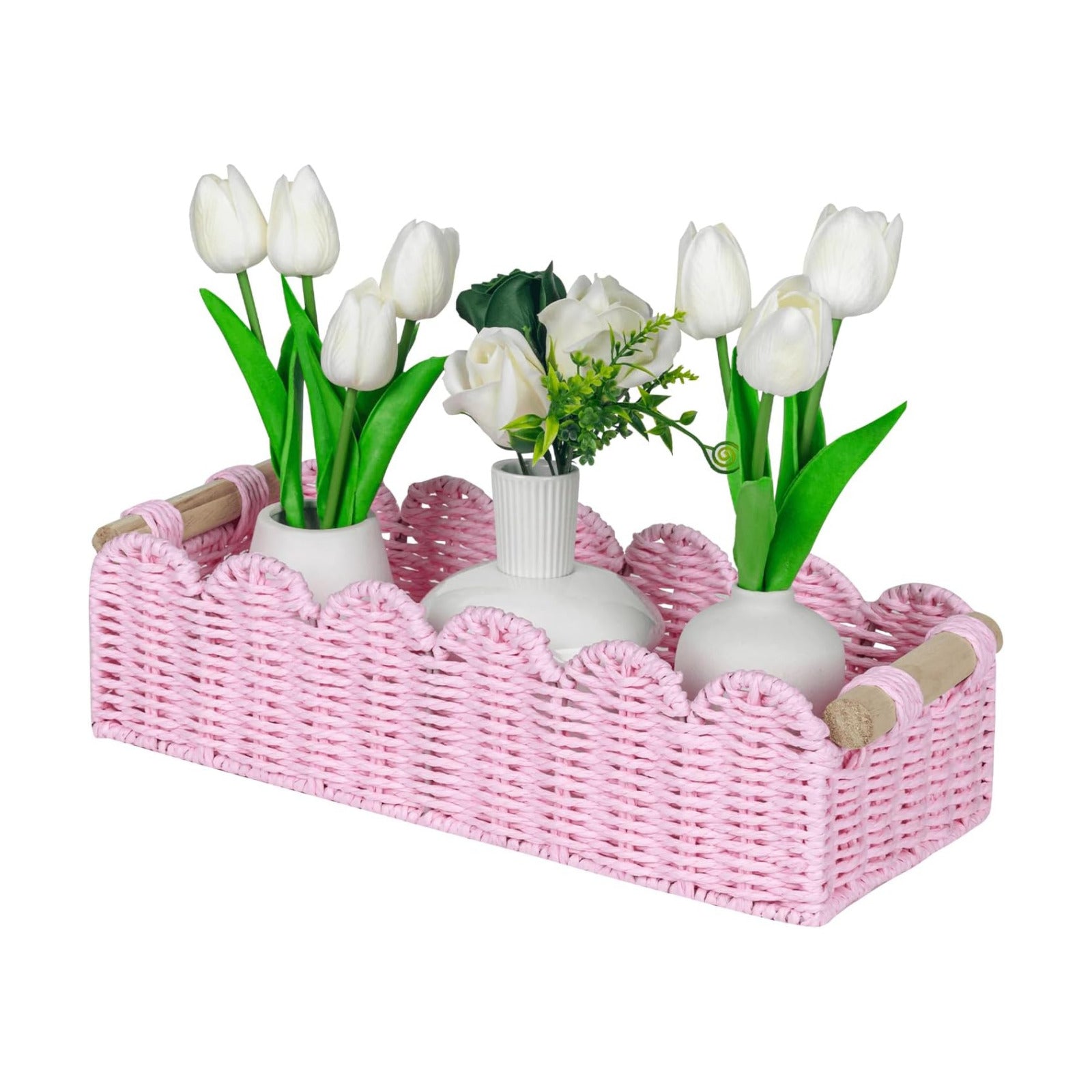 Paper Rope Scalloped Edge Gift Basket Empty / Pink / 14 x 6.3 x 3.9 / M - In
