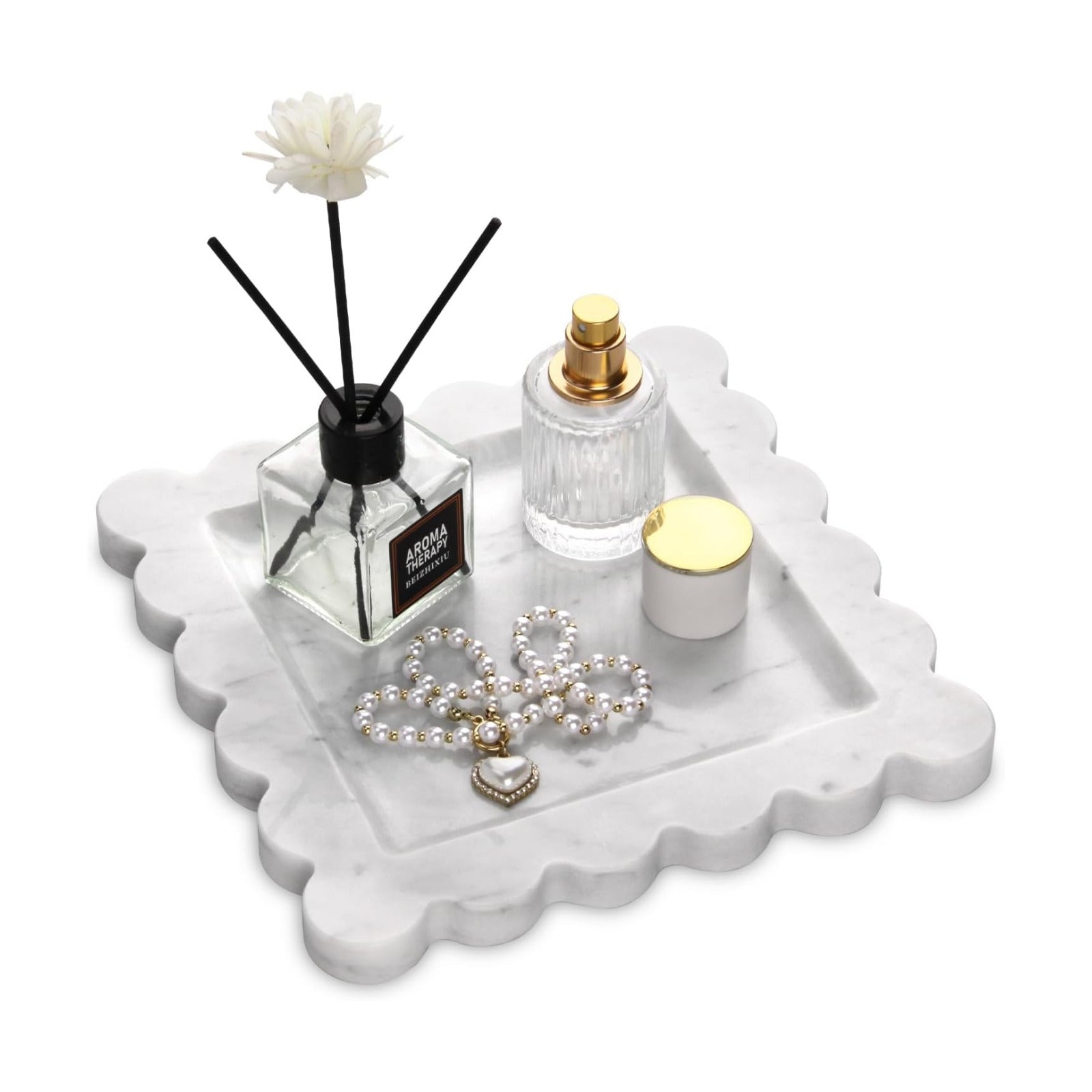 Square Marble Decorative Tray / Carrara White / 8 x 8 x 0.8