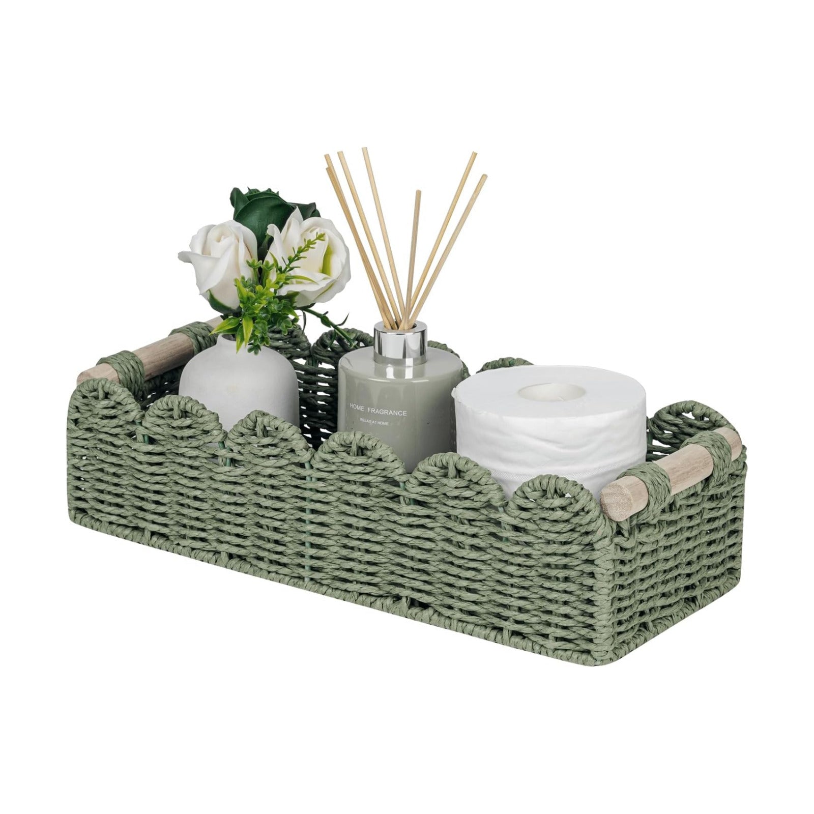 Toilet Paper Storage Basket Scalloped Edge Home Decor Basket / Green / 14 x 6.3 x 3.9 / M - In