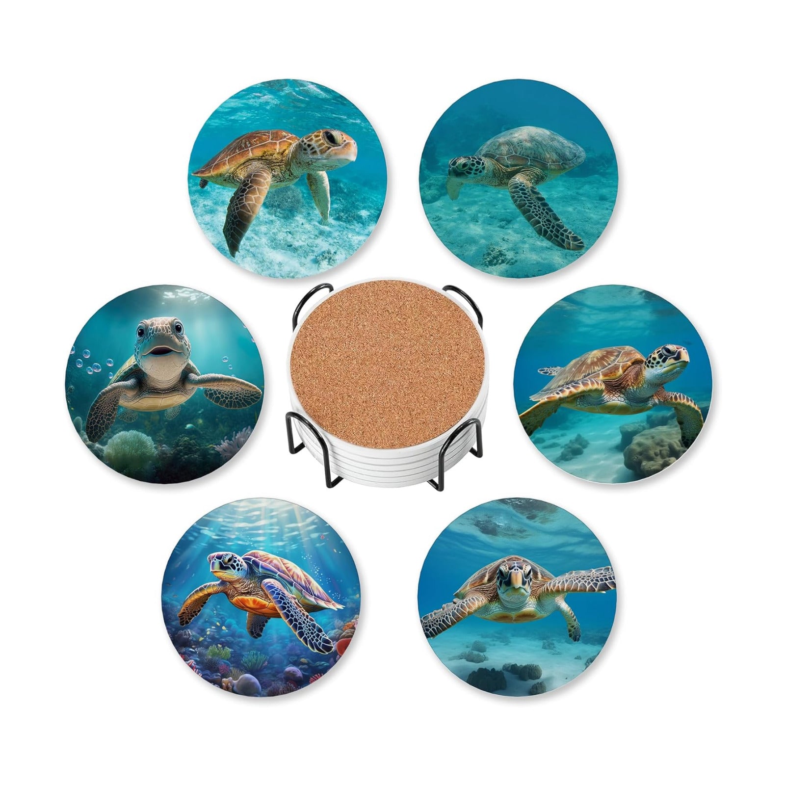 Cork Base and Metal / Sea Turtles / Set of 6