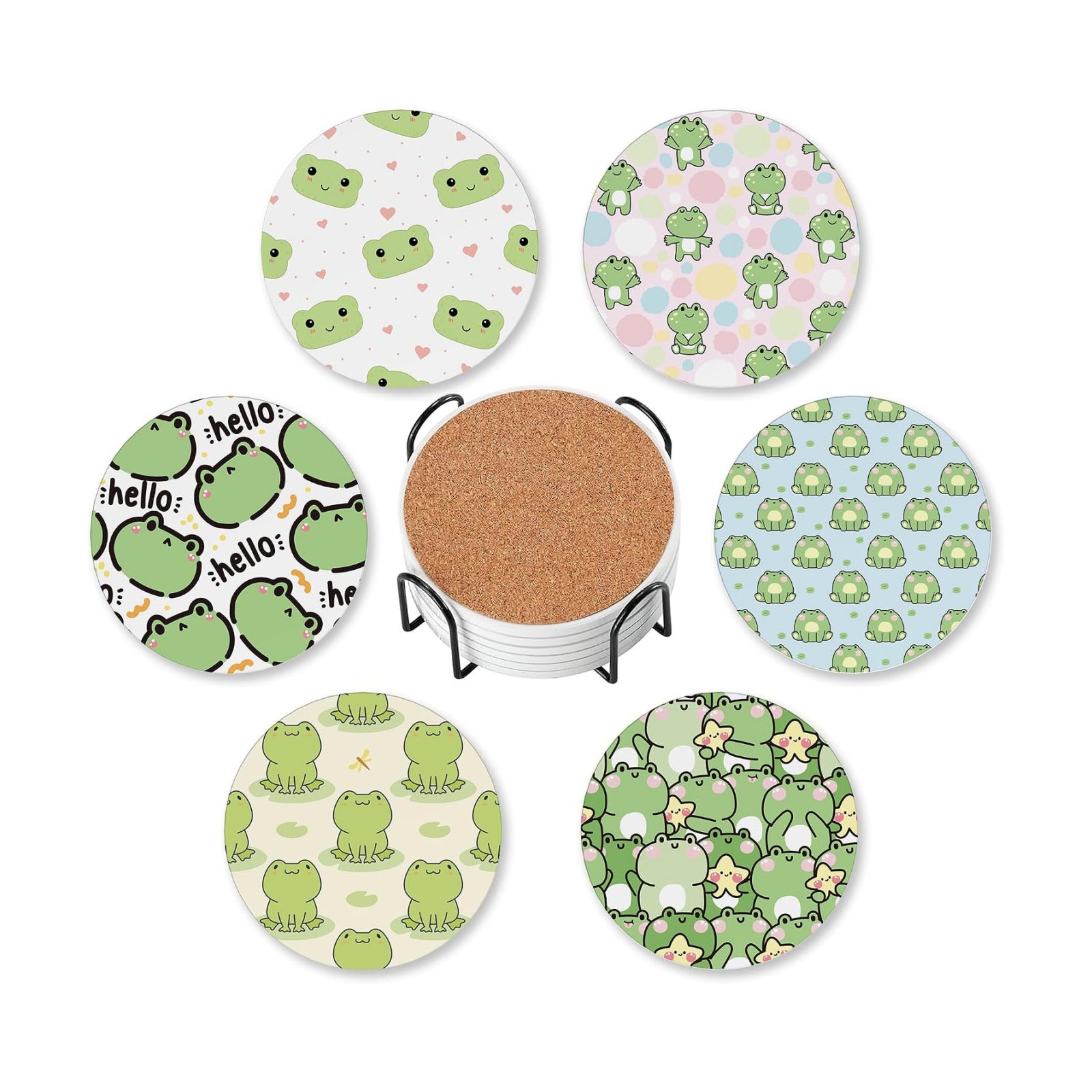 Cork Base and Metal / Cute Frog / Set of 6