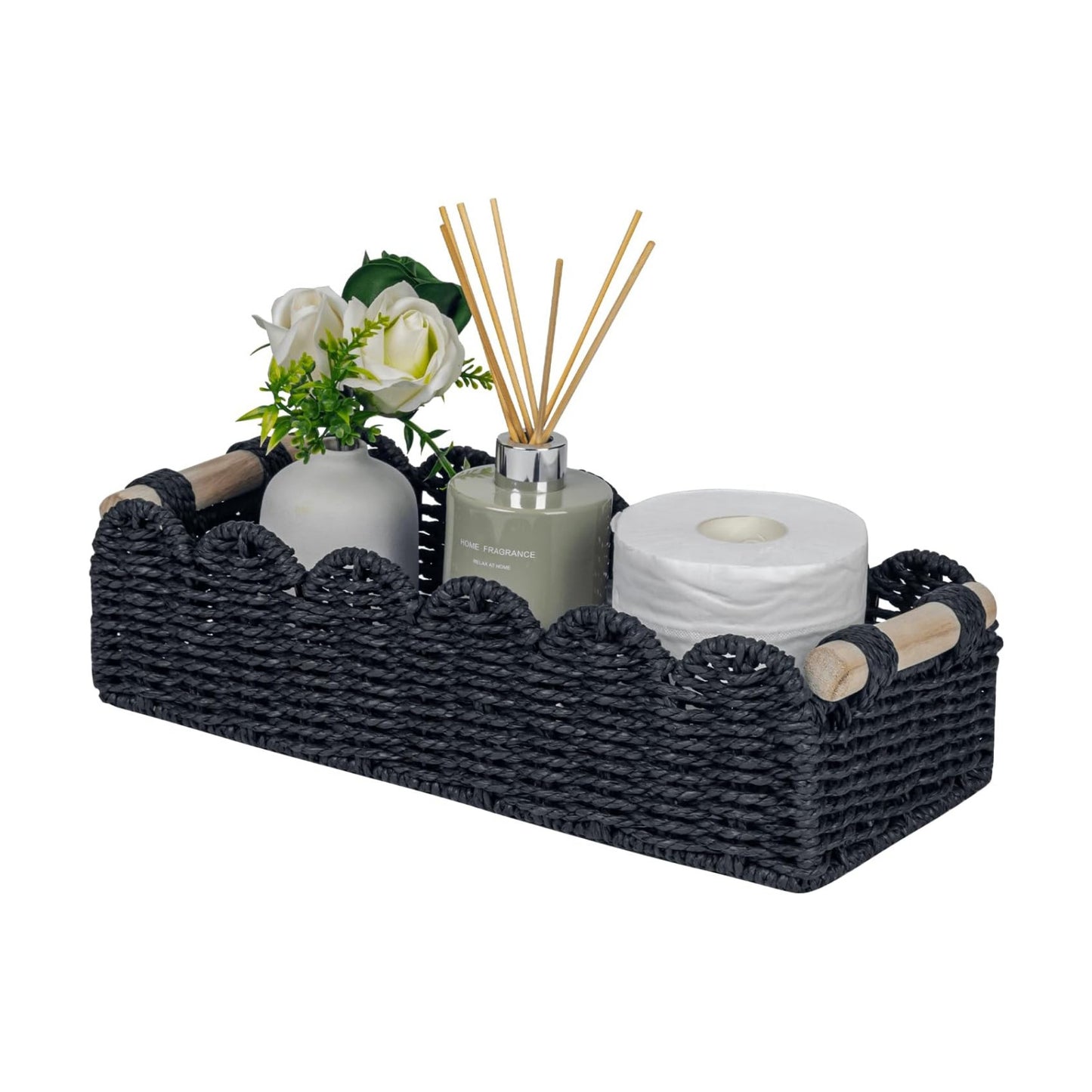 Toilet Paper Storage Basket Scalloped Edge Home Decor Basket / Black / 14 x 6.3 x 3.9 / M - In