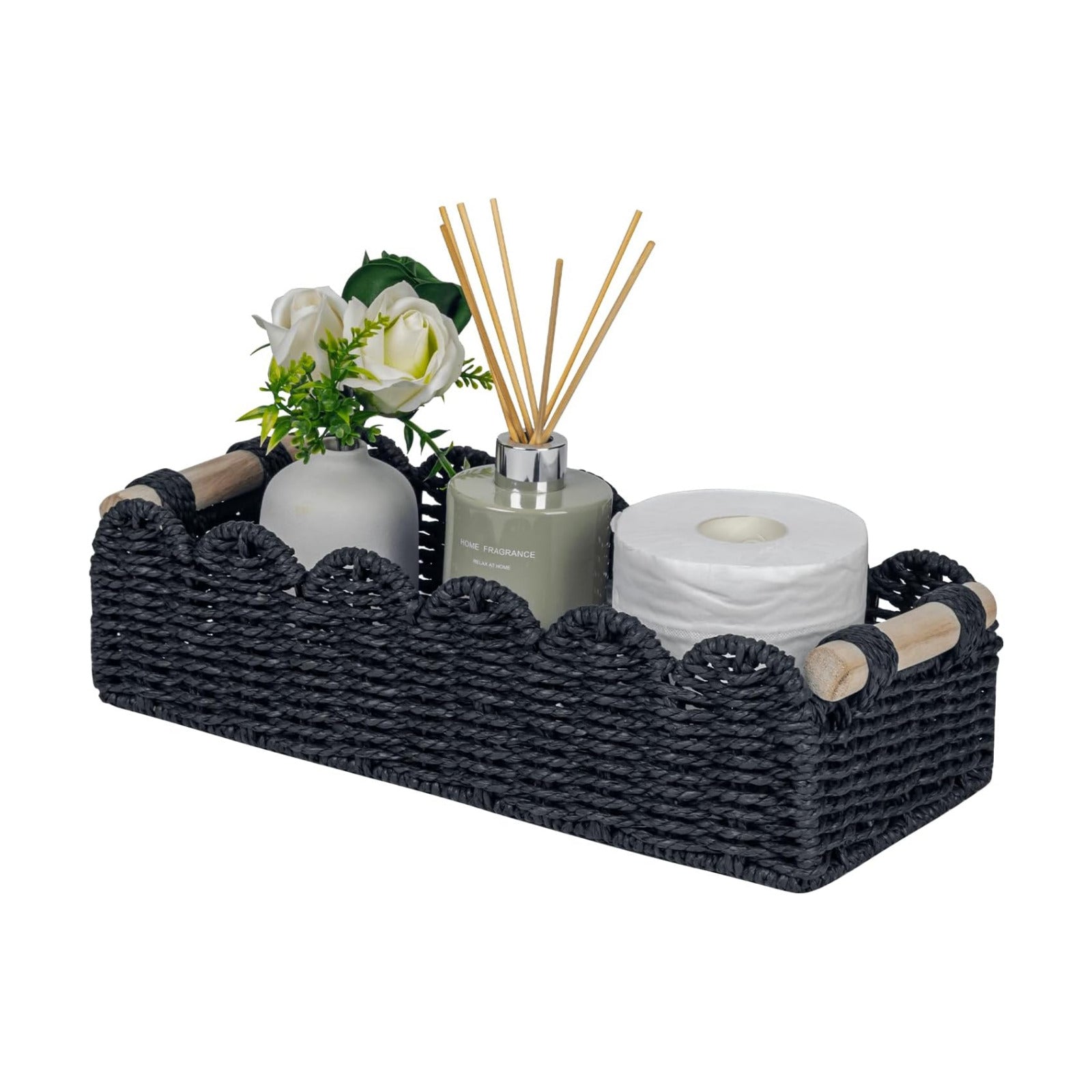 Toilet Paper Storage Basket Scalloped Edge Home Decor Basket / Black / 14 x 6.3 x 3.9 / M - In