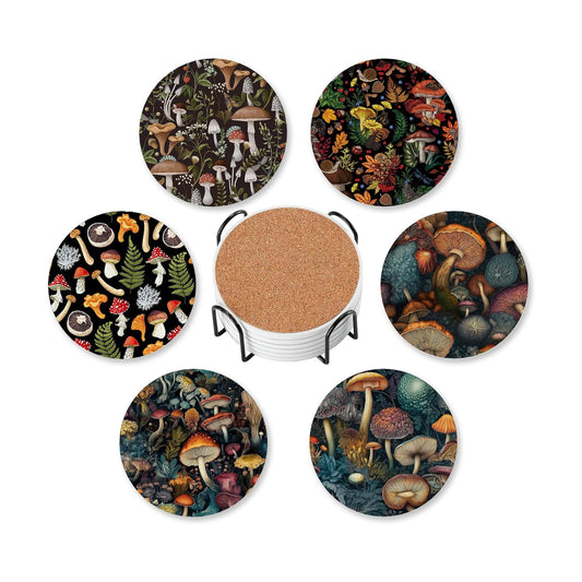 Holder / Mushrooms Coasters for Drinks Absorbent / Mushrooms,spring Leaves