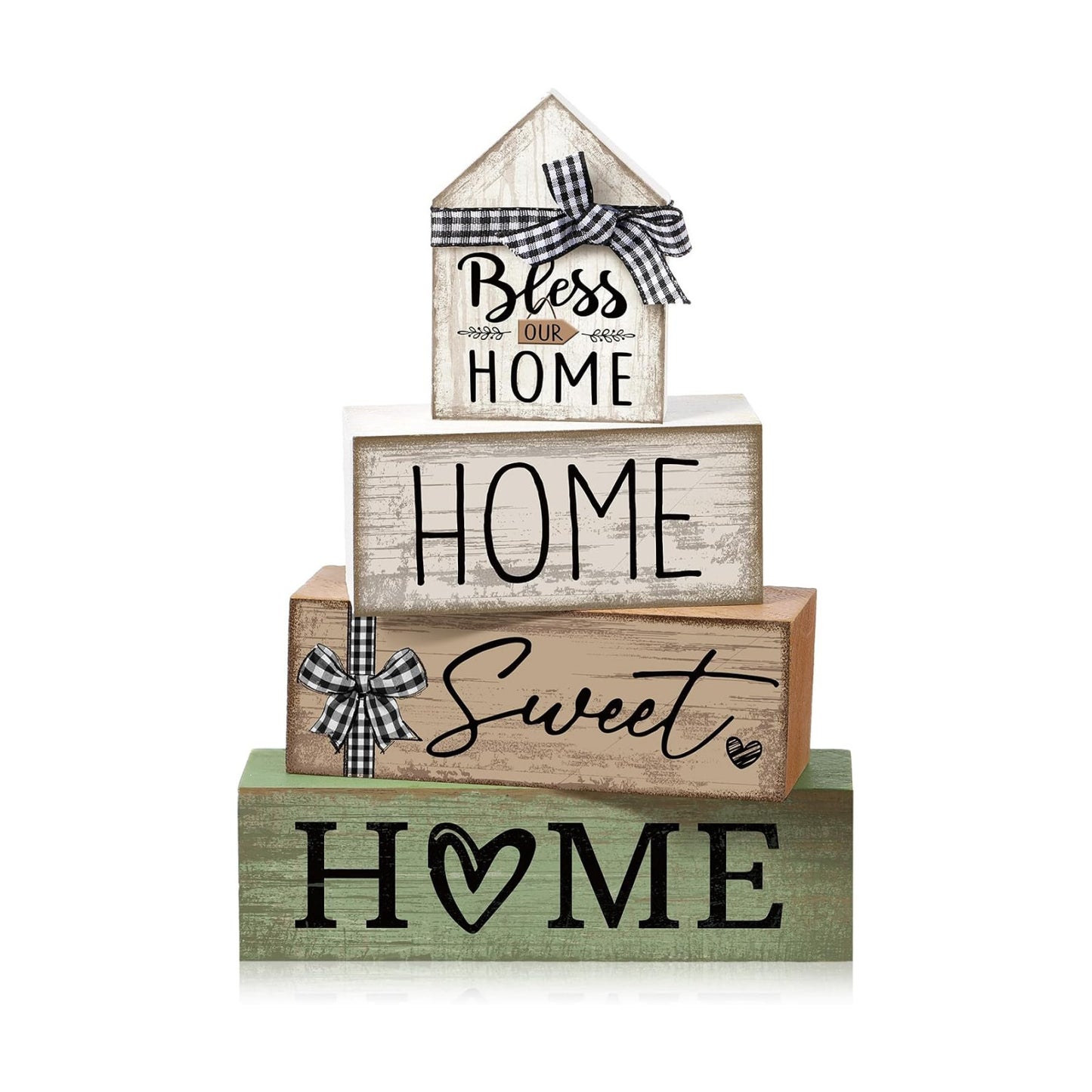 Moucuny 4 Pcs Wooden Farmhouse Table Decor Rustic Home Sweet Home Stacked Blocks Decoration Farmhouse Tiered Tray Decor