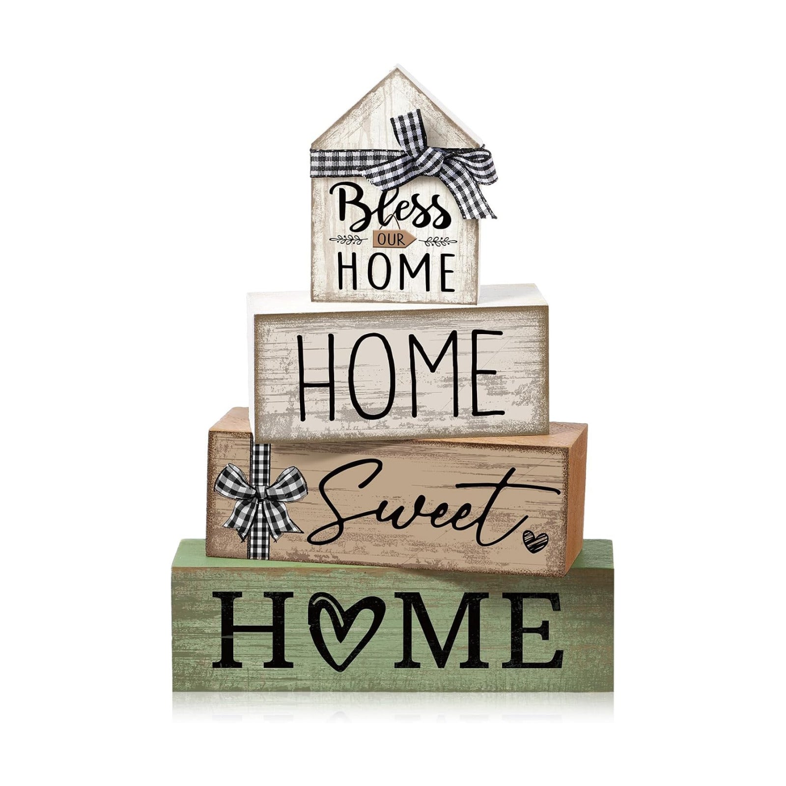 Moucuny 4 Pcs Wooden Farmhouse Table Decor Rustic Home Sweet Home Stacked Blocks Decoration Farmhouse Tiered Tray Decor