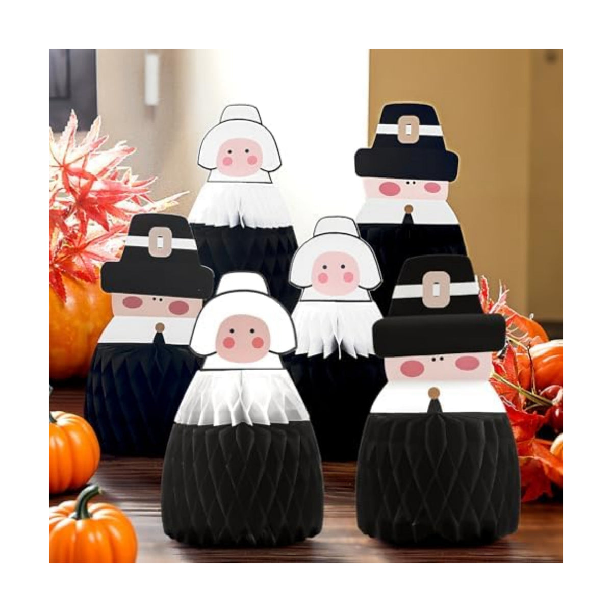 Fourluoo 6 Pcs Fall Pilgrim Honeycomb Centerpiece, Thanksgiving Table Decor