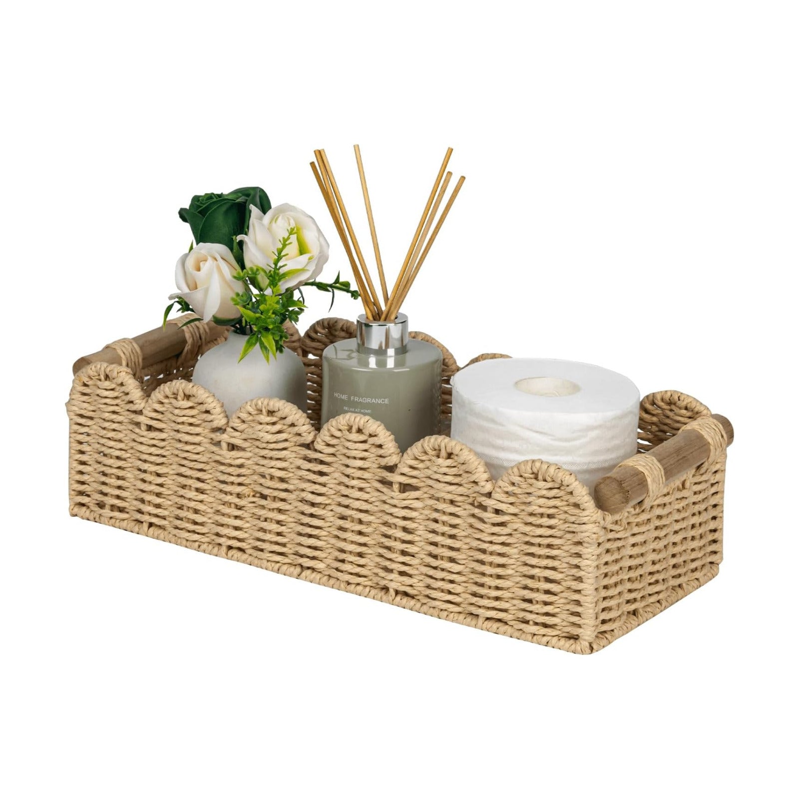 Scalloped Edge Toilet Paper Storage Basket / Beige / 14 x 6.3 x 3.9 / M - In