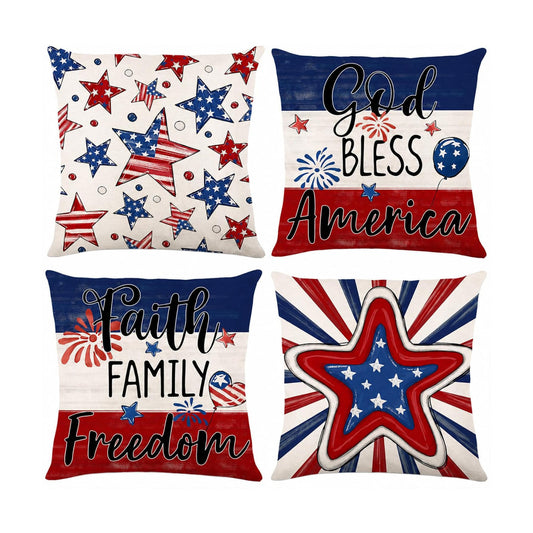 Patriotic Pillow Covers / Red White Blue 2 / 18 x 18 / Set of 4