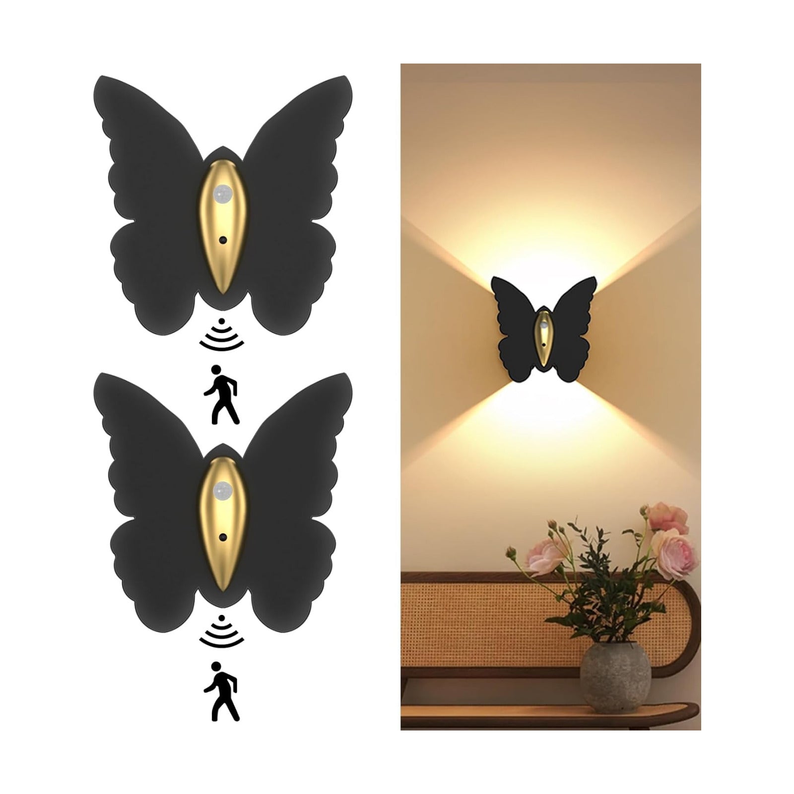 Eneru Motion Sensor Wall Sconce Set of 2, Rechargeable Wall Lights, Indoor | 5000mAh Battery Operated Wall Sconces