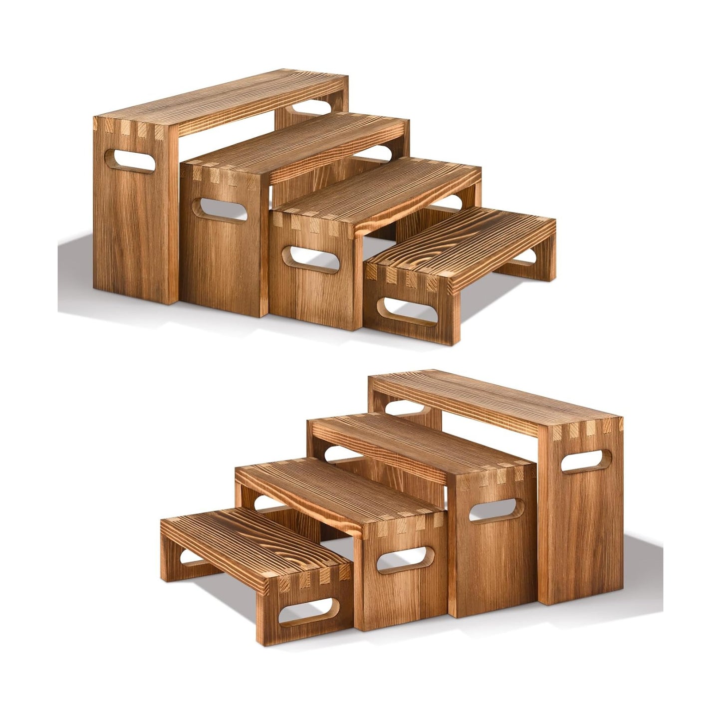 Wood Risers Display Stands / 7 x 8 x 9 / Brown / Set of 8