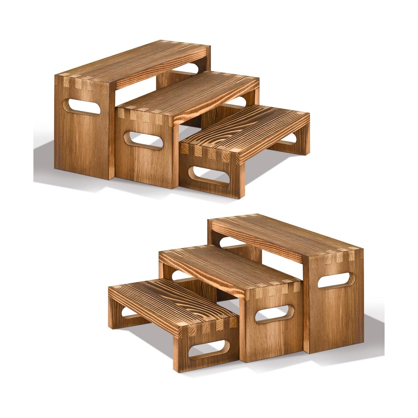 Wood Risers Display Stands / 7 x 8 x 9 / Brown / Set of 6
