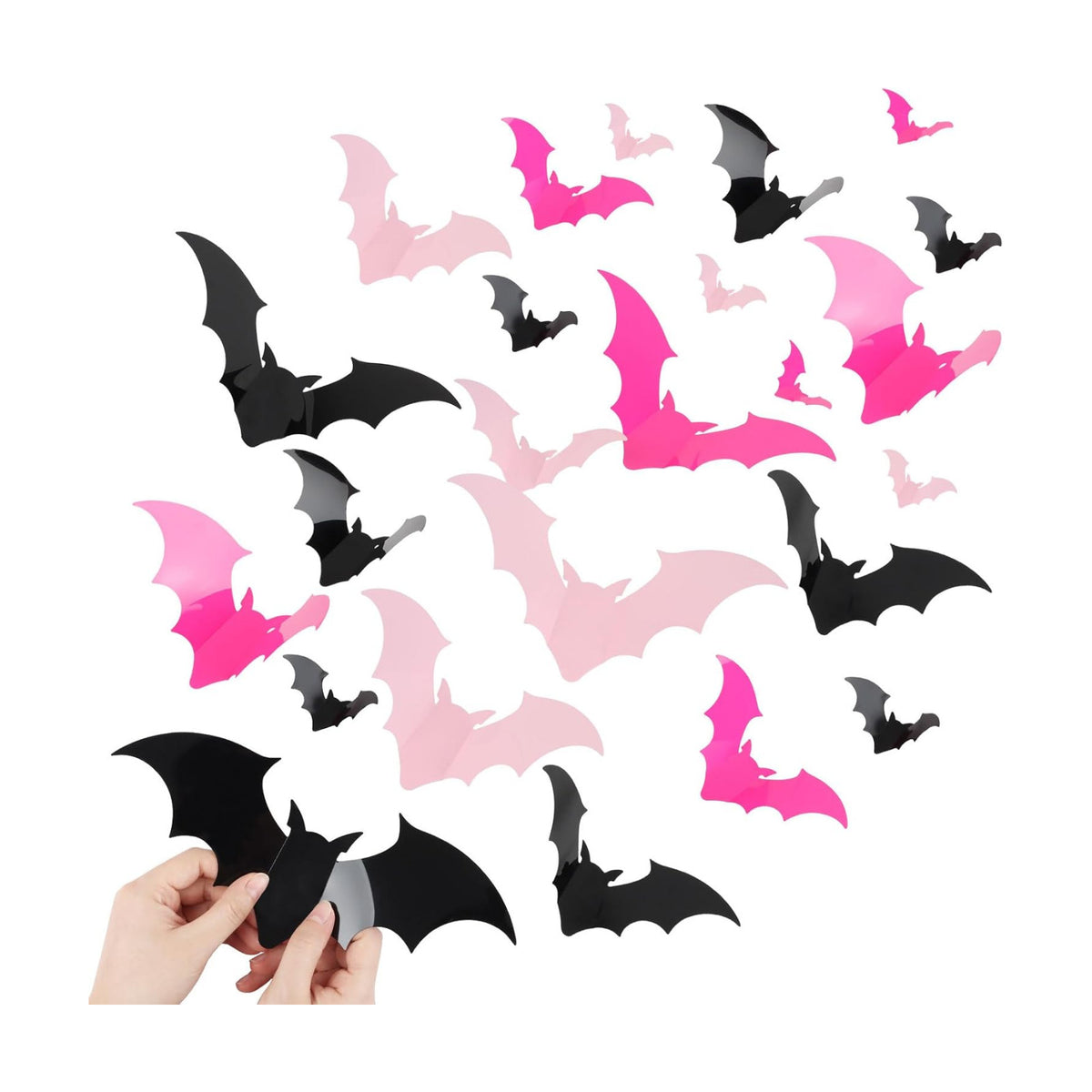 CCINEE 144pcs Pastel Halloween Bats Wall Decorations,PVC Waterproof Pink Black 3D Bat Stickers for Home Indoor Room Outdoor Summer Halloween Party Scene Decals Decoration