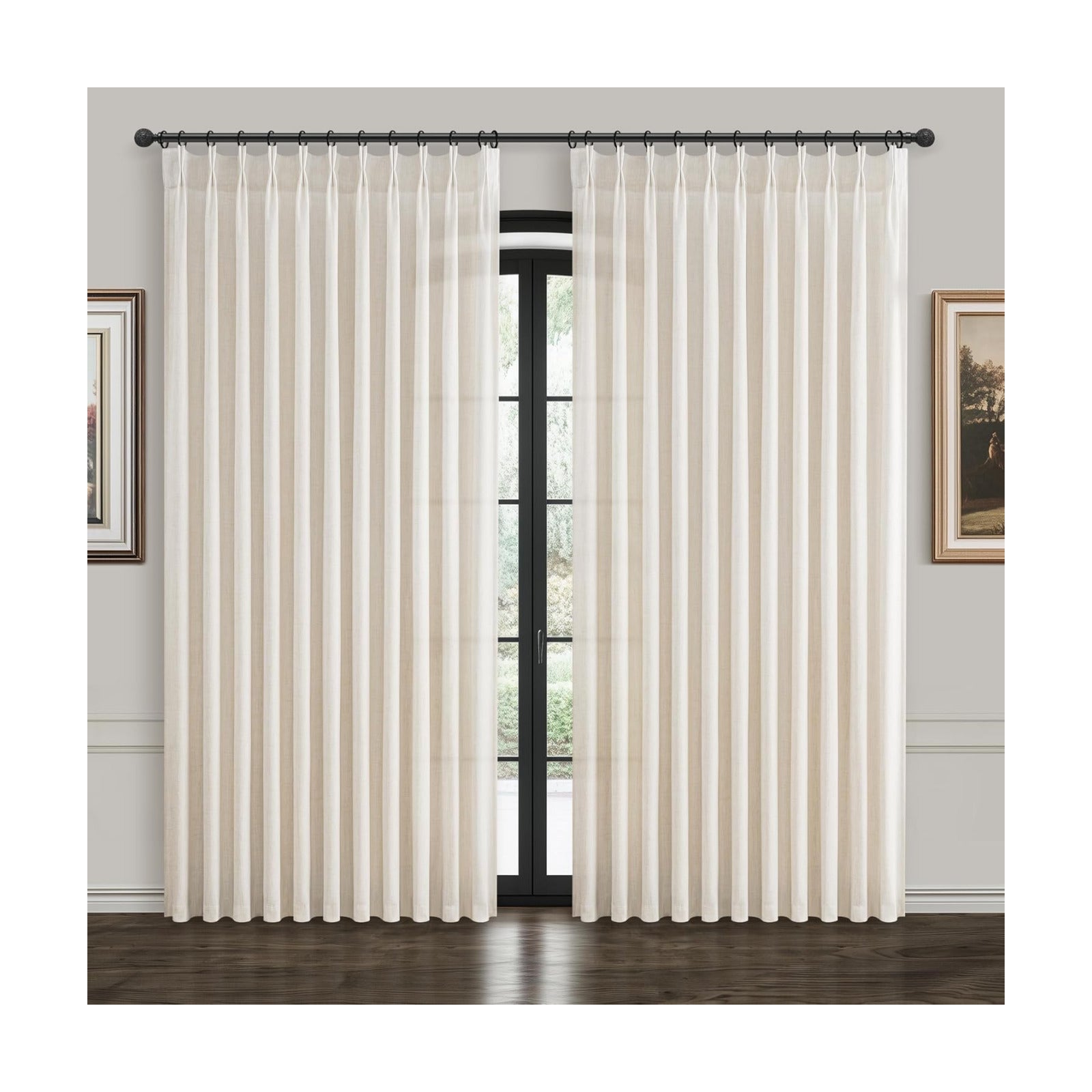Cream 70 Inch Extra Wide Curtains 102 Inch Long for Bedroom 2 Panels Set, Pinch Pleated Natural Linen Sheer Privacy