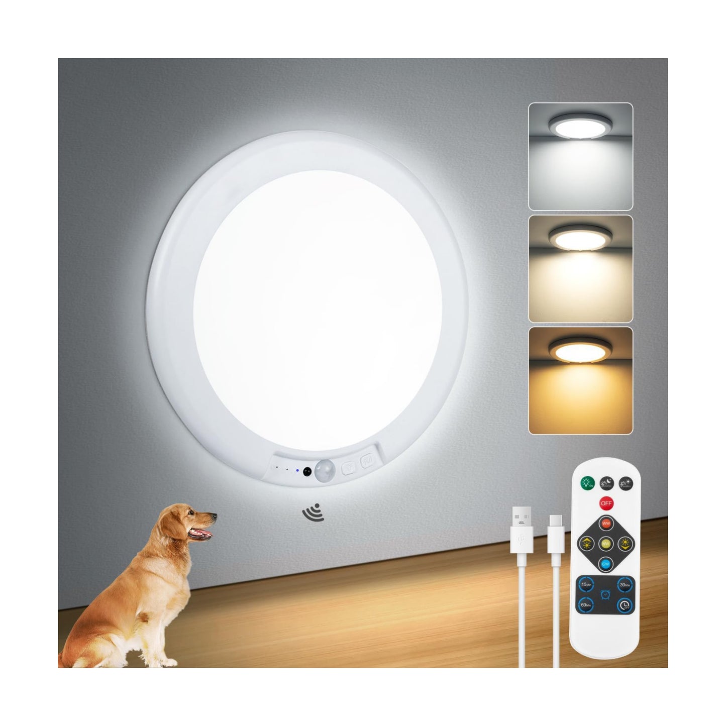Waterproof Shower Light Battery Operated Ceiling Light with Remote | 7.48" Rechargeable Wireless Motion Sensor Stick On