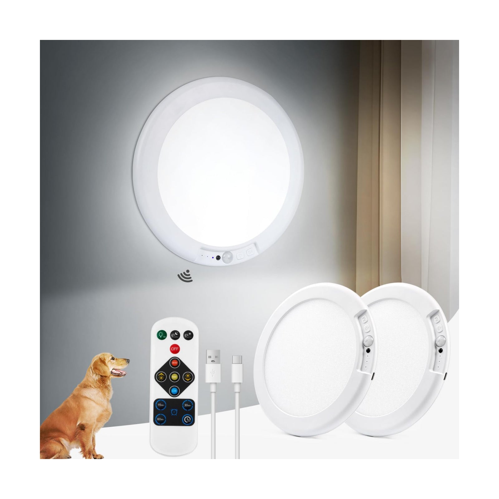 Rechargeable Ceiling Light, Inside Shower Light Waterproof 2 Pack | 7.48" Wireless Motion Sensor Ceiling Lights with