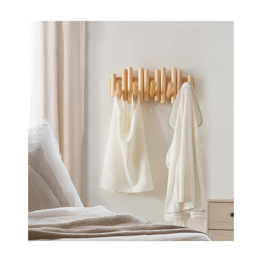 Wooden Wall mounted wood coat rack / Natural / 15 Inch