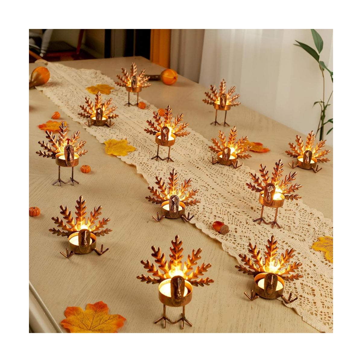 SAND MINE Metal Turkey Tea Light Candle Holders, Thanksgiving Candle Holder, Turkey Candle Holder, Metal Candle Holder, Thanksgiving Home Table Decoration (12)