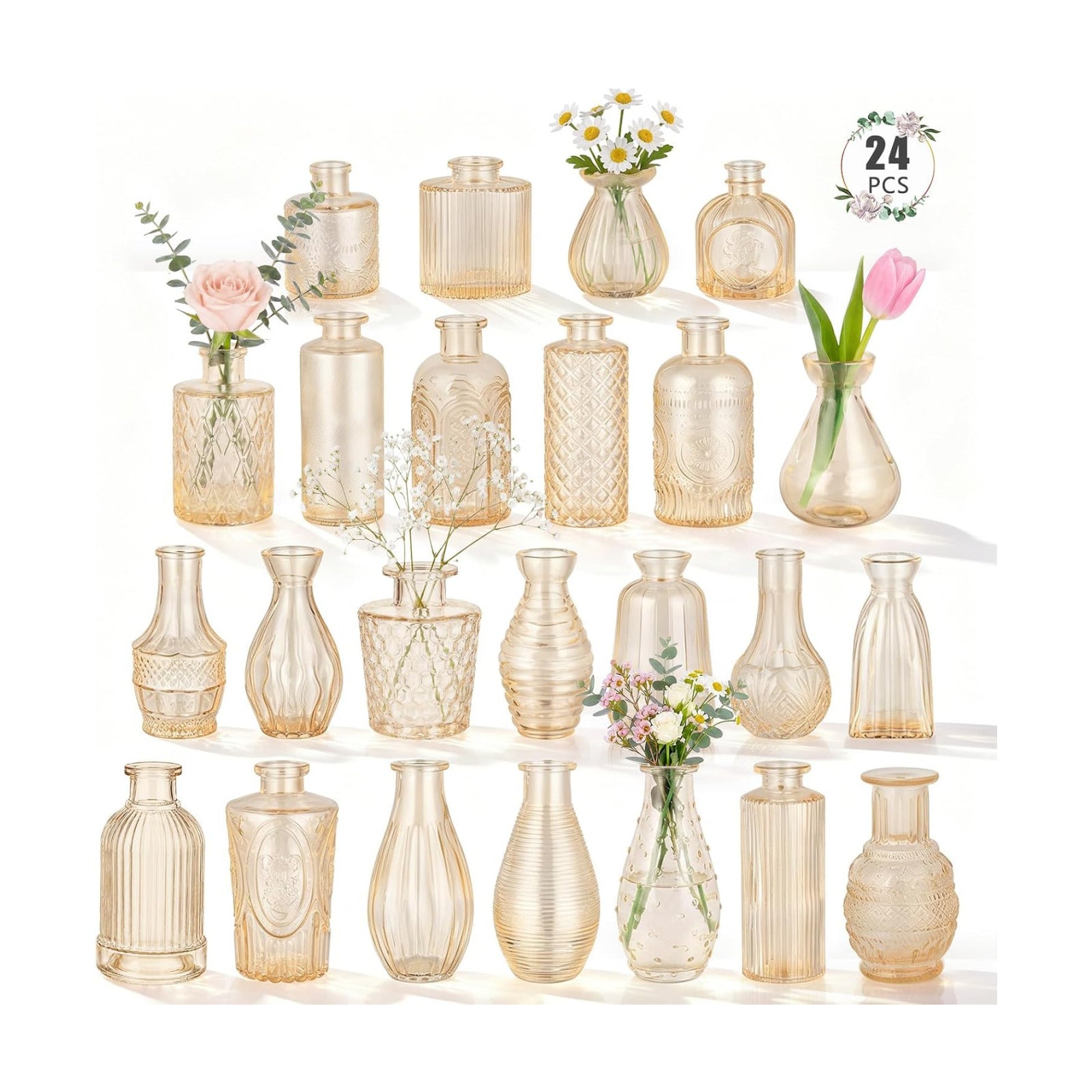Glass Vase / Flower Vases / Gold / Set of 24