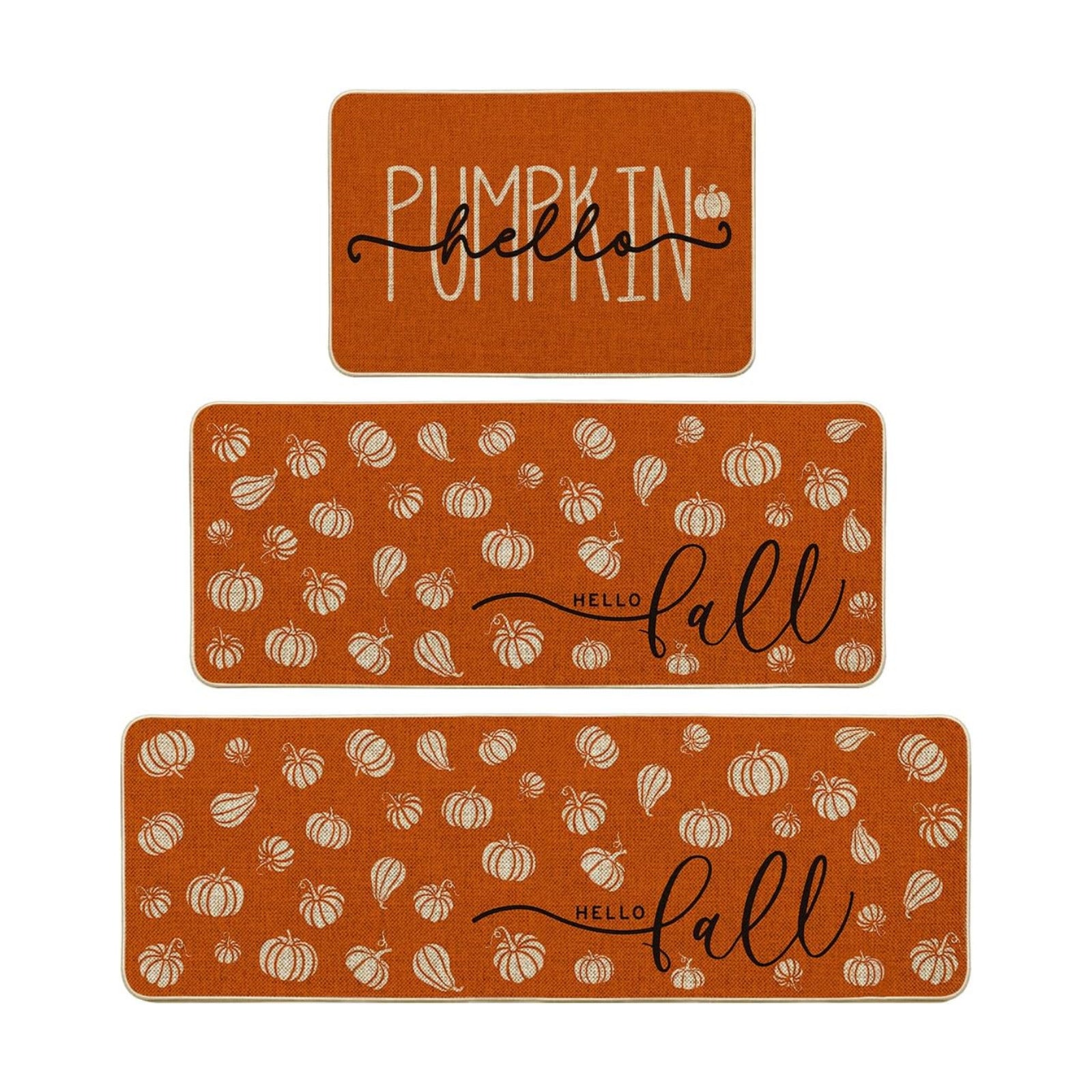 Artoid Mode Orange Fall Kitchen Mats Set of 3-24"x35"+24"x59"+24"x72"