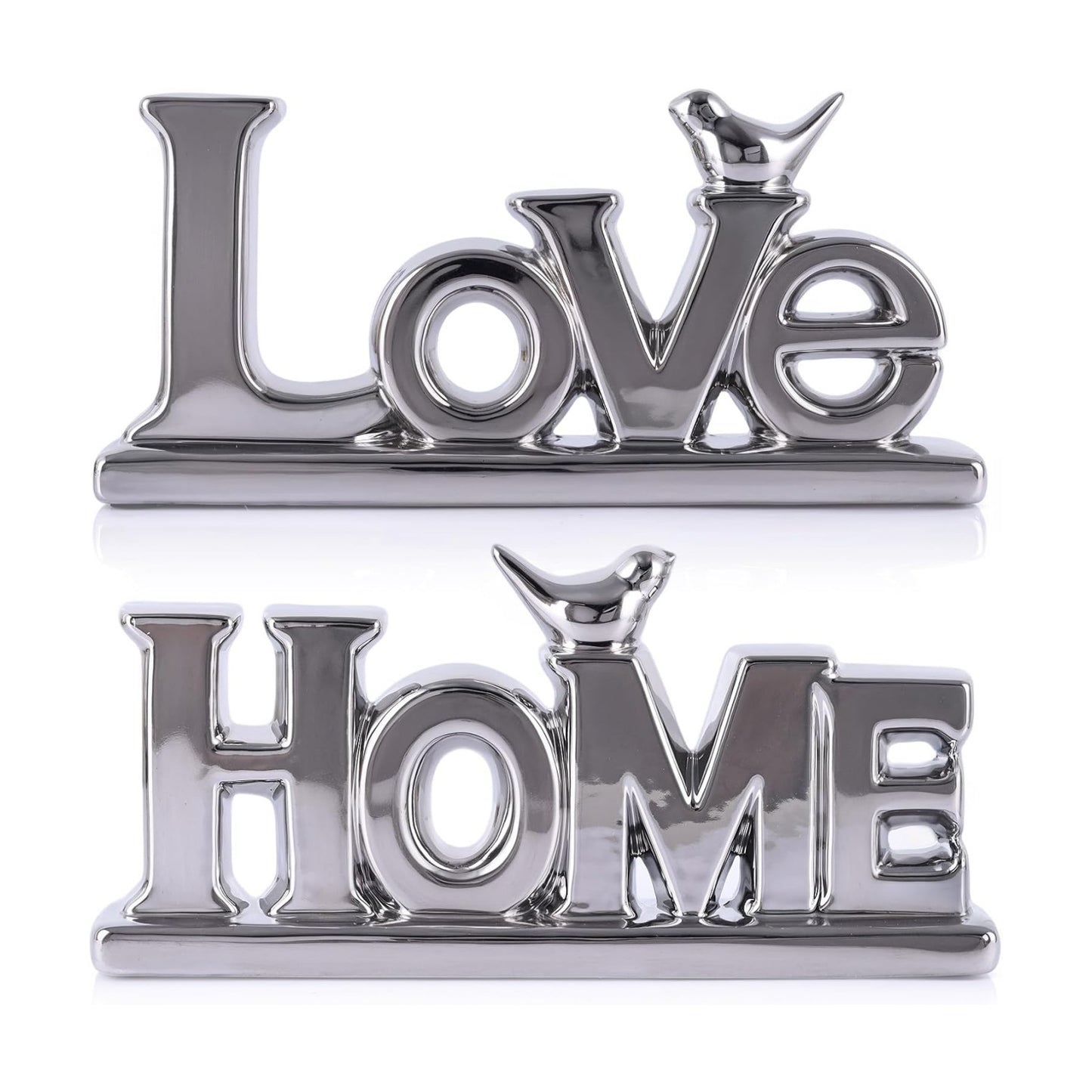 Abstract Statue / Love Sign Decor / Silver / Set of 2