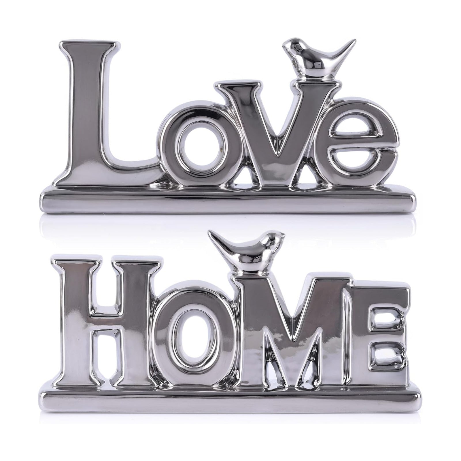 Abstract Statue / Love Sign Decor / Silver / Set of 2