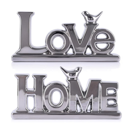 Abstract Statue / Love Sign Decor / Silver / Set of 2