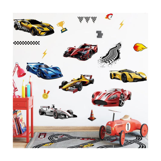 Racing Car Wall Decals Wheels Vehicle Wall Stickers for Boys Bedroom Kids Playroom Baby Nursery